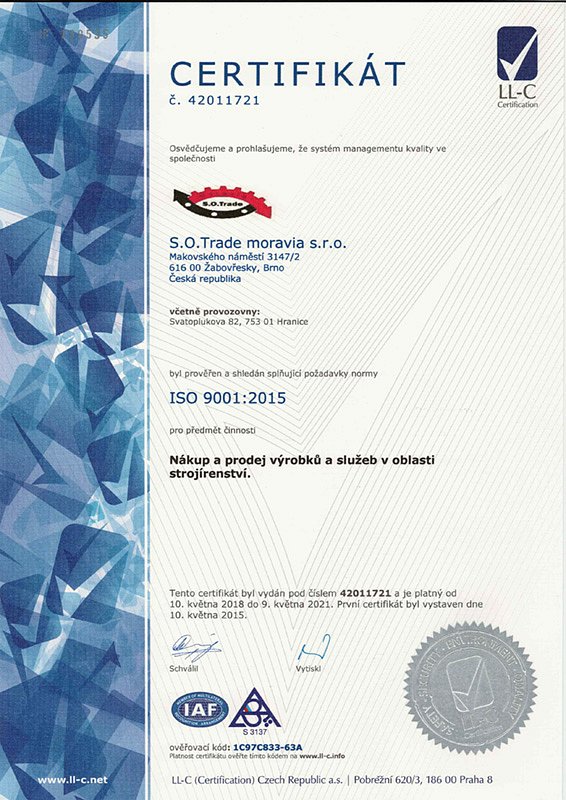 Certifikát ISO 9001:2008